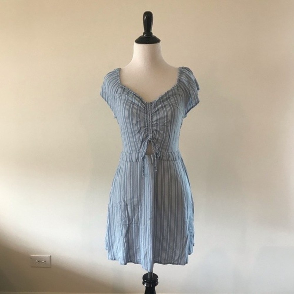 Aeropostale Blue and White Striped Keyhole Smocked Mini Dress - Size Large - Picture 3 of 13